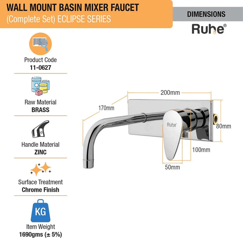 Eclipse Single Lever Wall-mount Wash Basin Mixer Tap (Complete Set)