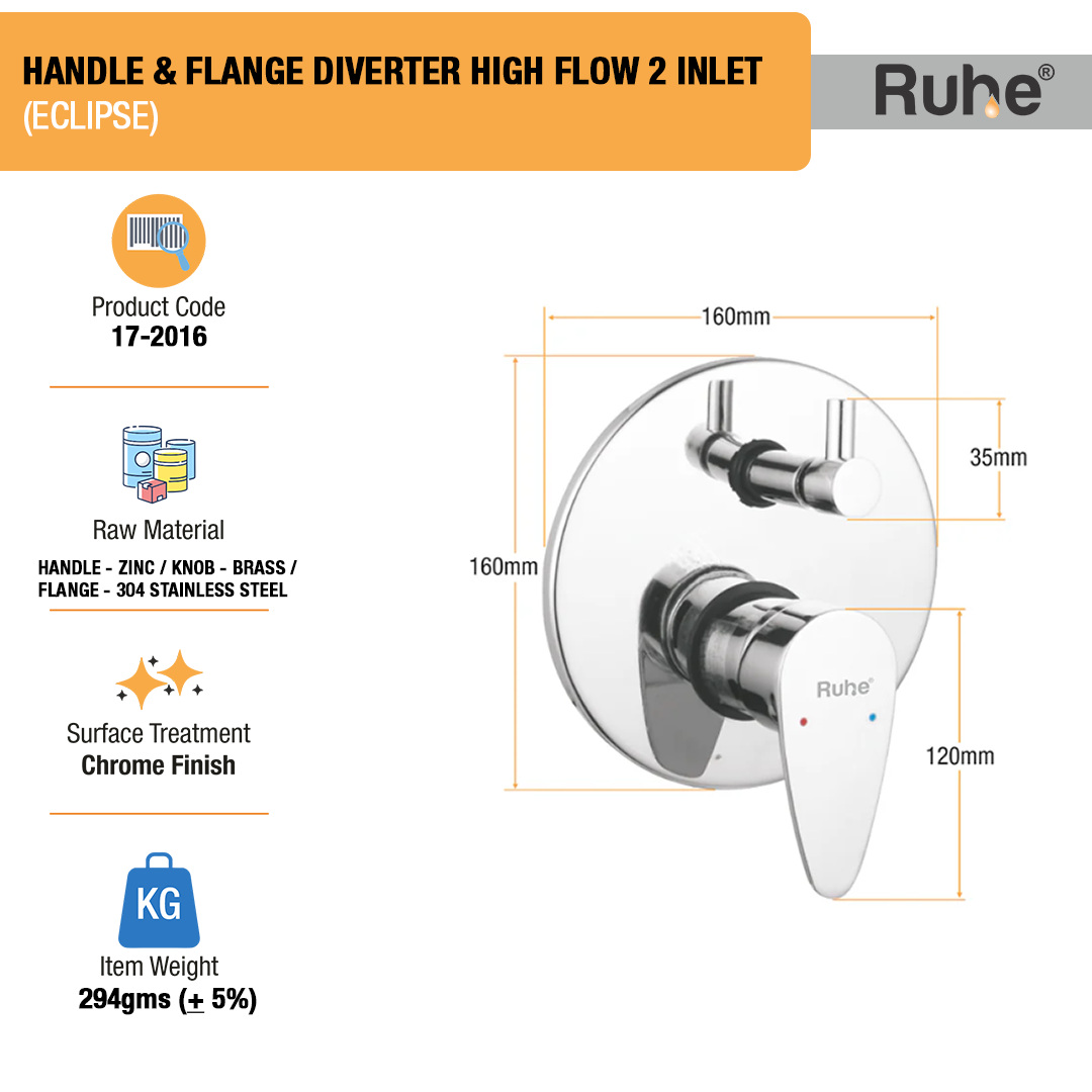 Eclipse Upper Part for Diverter (Compatible with 2-Inlet High Flow & 3-Inlet Diverters) – by Ruhe