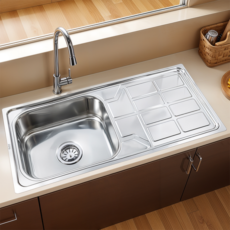 Square Single Bowl with Drainboard 304-grade (45 x 20 x 9 inches) Kitchen Sink - by Ruhe