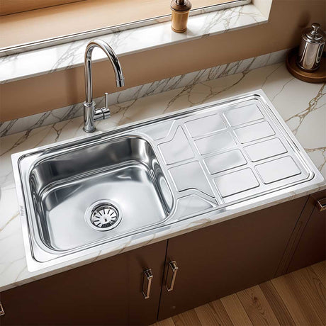 Square Single Bowl with Drainboard (45 x 20 x 9 Inches) Kitchen Sink - by Ruhe