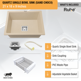 Sand Choco Quartz Single Bowl Kitchen Sink  (21 x 18 x 9 inches) - by Ruhe