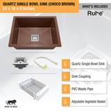 Choco Brown Quartz Single Bowl Kitchen Sink  (24 x 18 x 9 inches) - by Ruhe