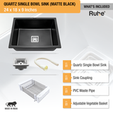 Matte Black Quartz Single Bowl Kitchen Sink  (24 x 18 x 9 inches)