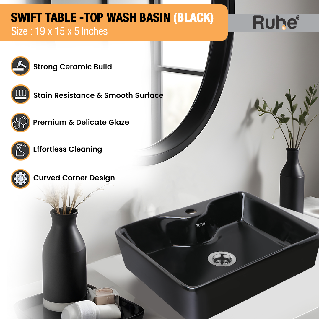Swift Table-Top Wash Basin (Black) - by Ruhe