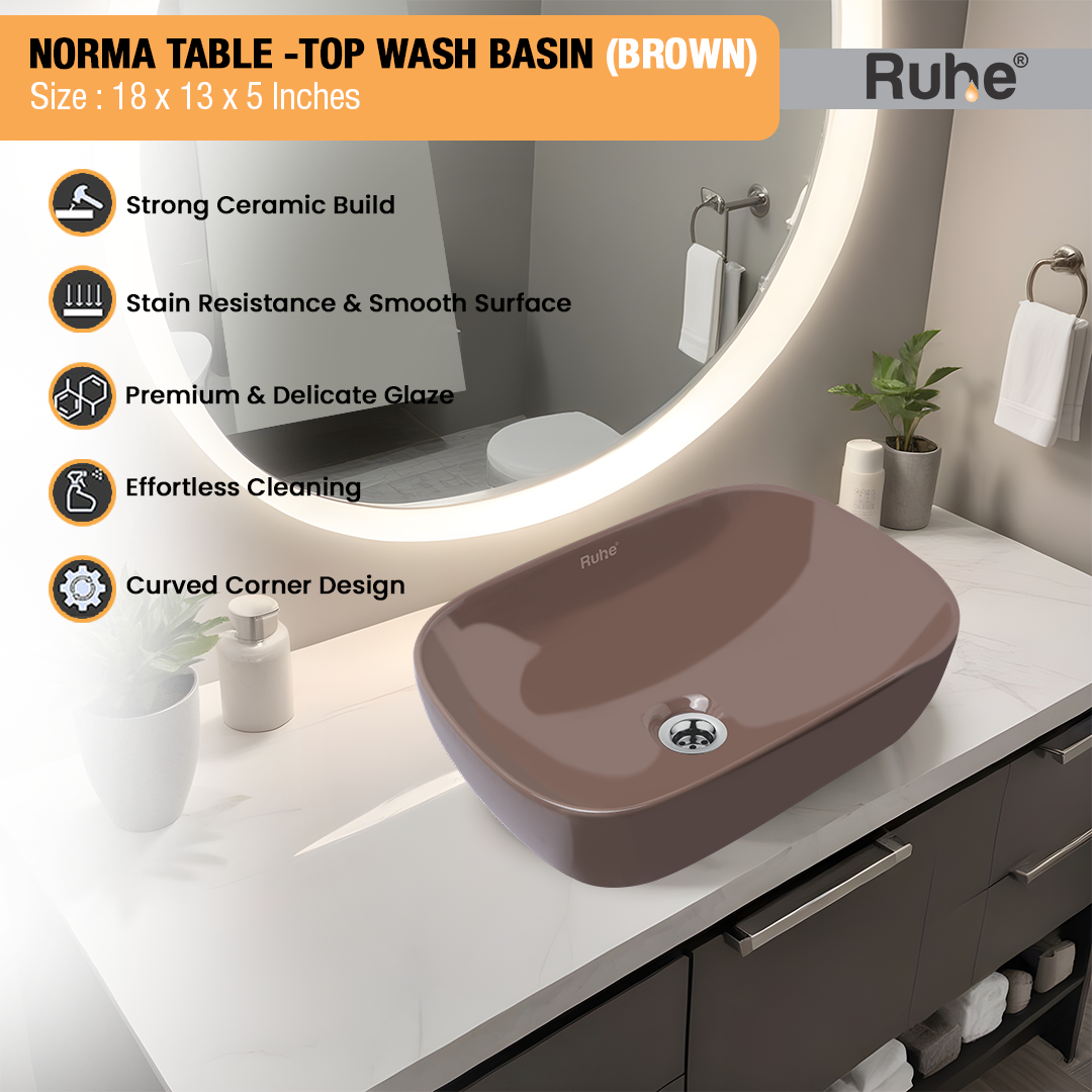 Norma Table-Top Wash Basin (Brown) - by Ruhe