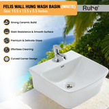 Felis Wall-hung Wash Basin (White) - by Ruhe®