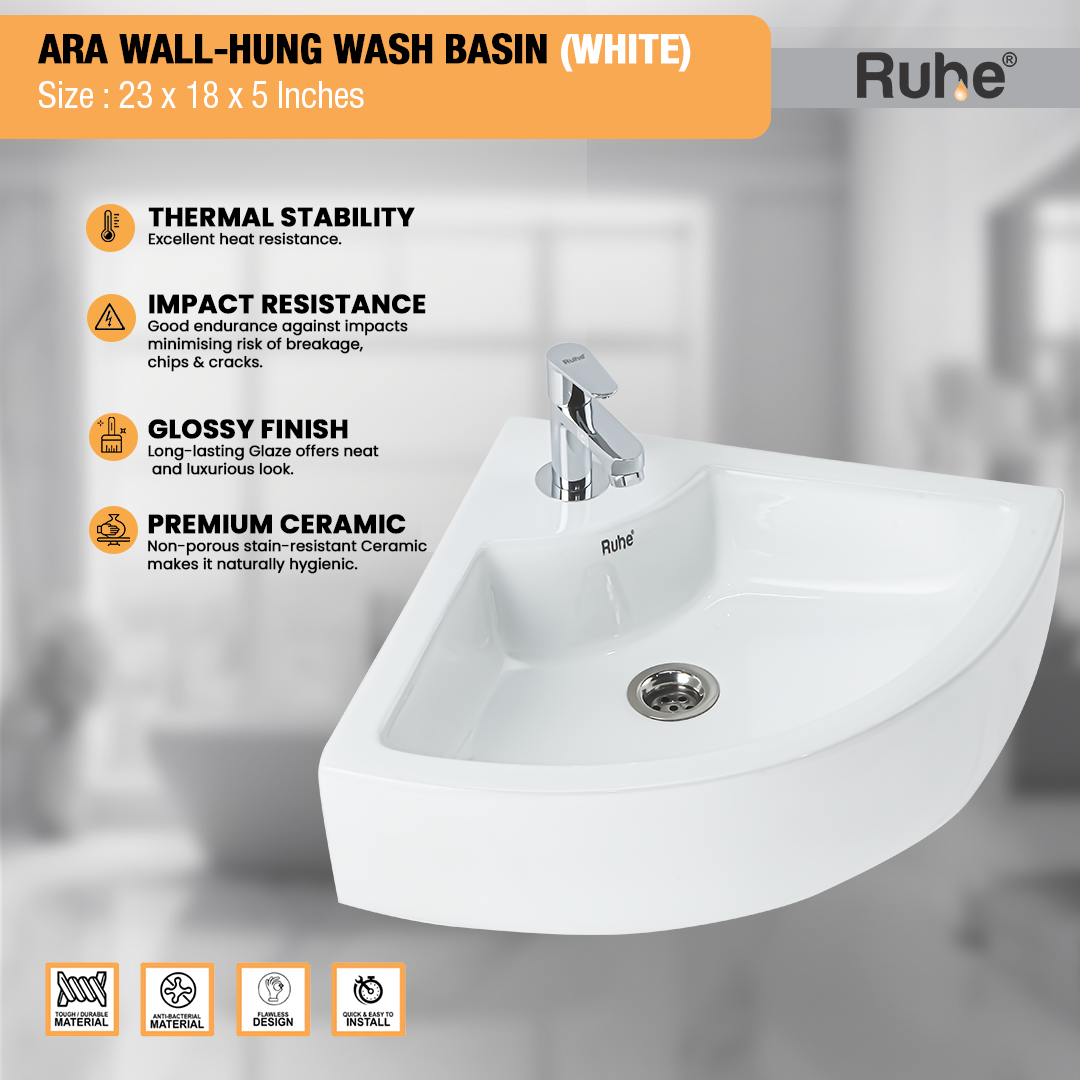 Ara Wall-hung Wash Basin (White) - by Ruhe