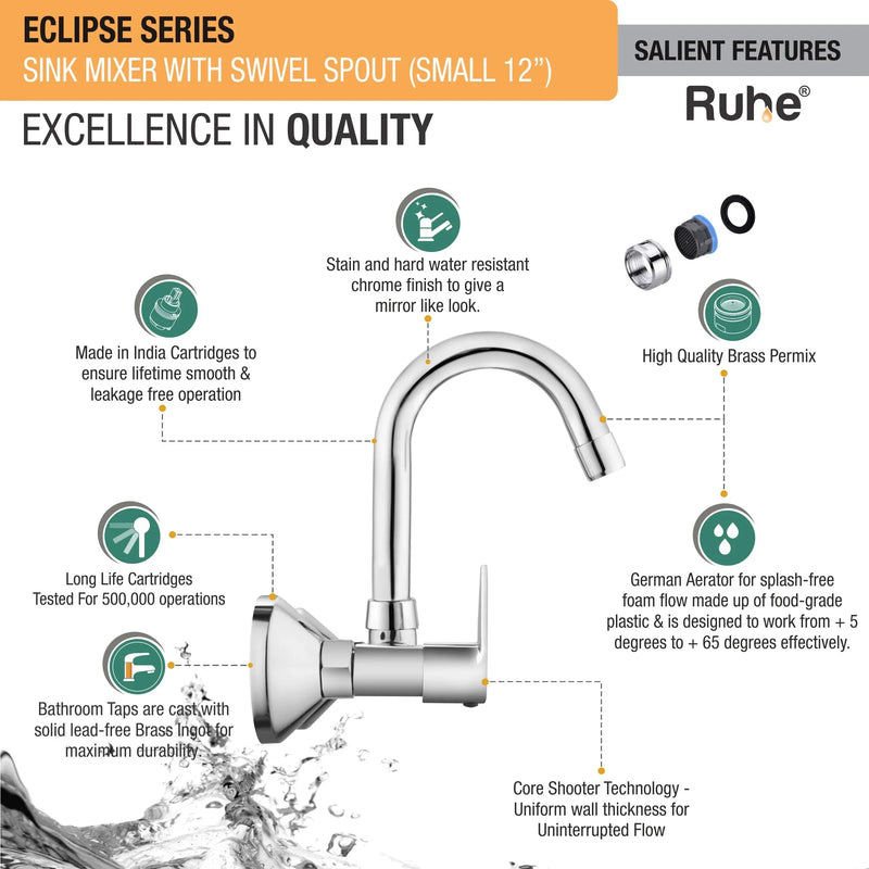 Eclipse Wall Mount Kitchen Sink Mixer Tap with Swivel Spout