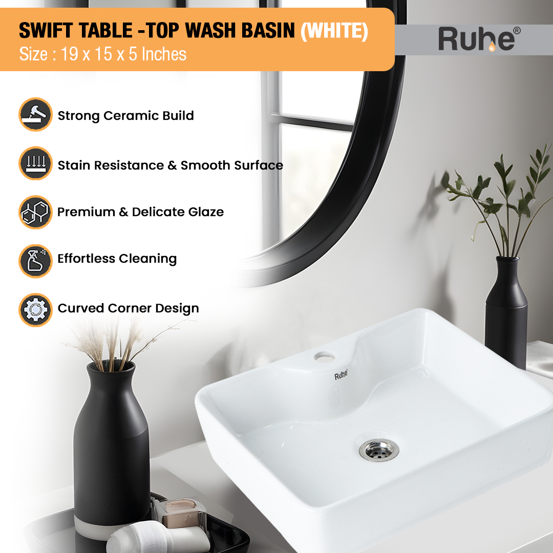 Swift Table-Top Wash Basin (White) - by Ruhe