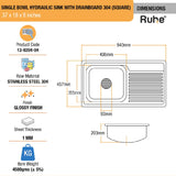 Square Single Bowl with Drainboard 304-grade (37 x 18 x 8 inches) Kitchen Sink - by Ruhe