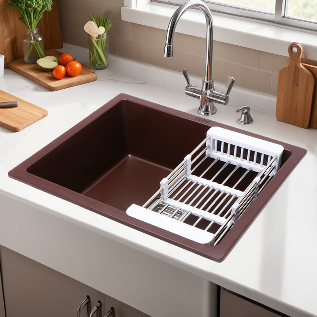 Choco Brown Quartz Single Bowl Kitchen Sink  (24 x 18 x 9 inches) - by Ruhe