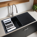 Matte Black Quartz Single Bowl with Drainboard  Kitchen Sink (36 x 18 x 9 inches) - by Ruhe