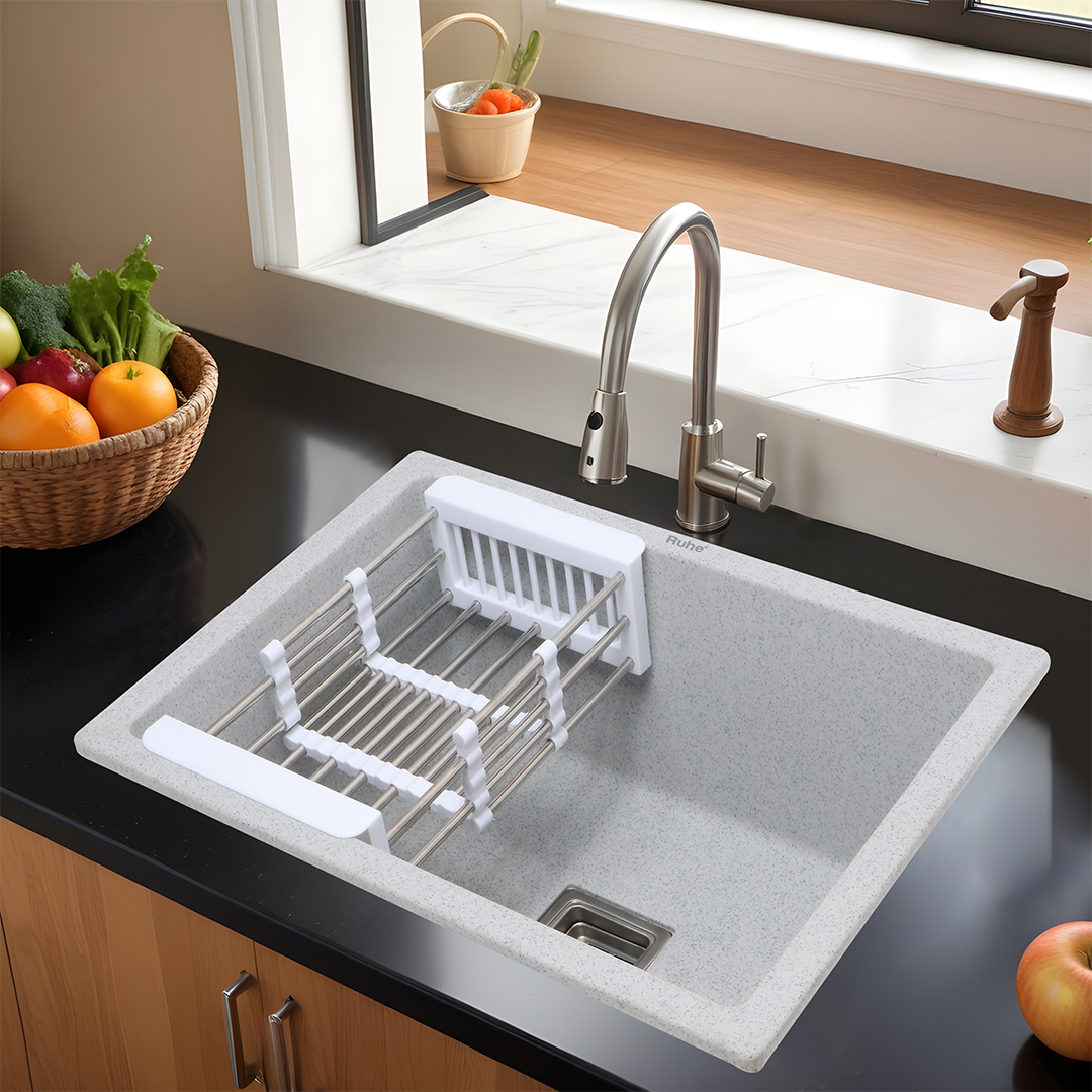 Sand Pluto Quartz Single Bowl Kitchen Sink  (24 x 18 x 9 inches) - by Ruhe