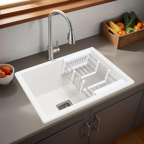 Crystal White Quartz Single Bowl Kitchen Sink  (21 x 18 x 9 inches) - by Ruhe