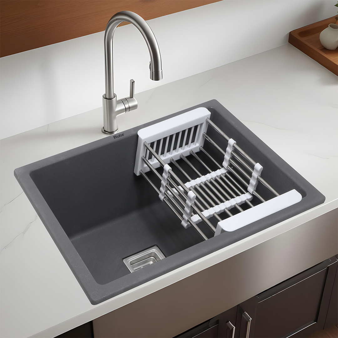 Smoke Grey Quartz Single Bowl Kitchen Sink  (21 x 18 x 9 inches) - by Ruhe