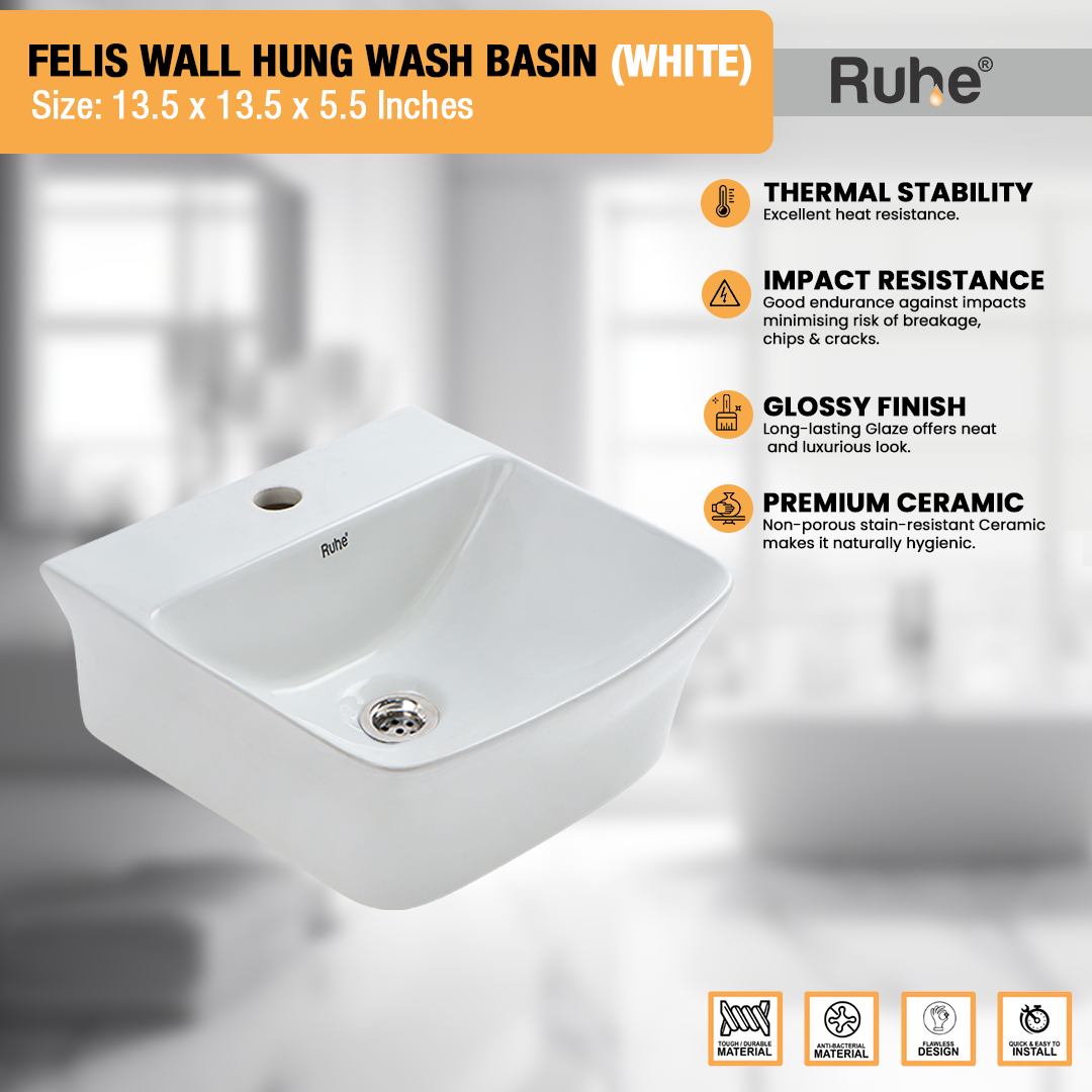 Felis Wall-hung Wash Basin (White) - by Ruhe®