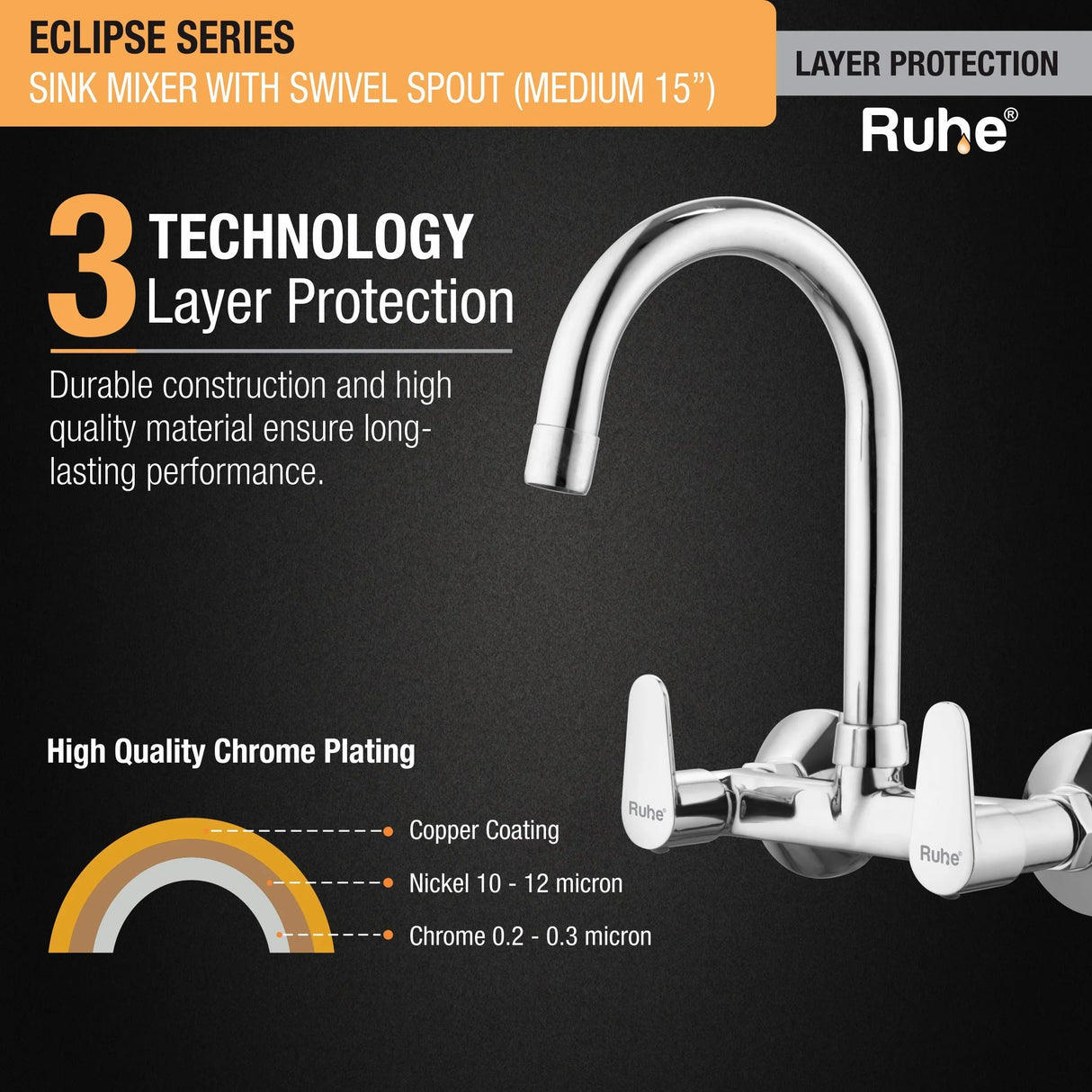 Eclipse Wall Mount Kitchen Sink Mixer Tap with Swivel Spout