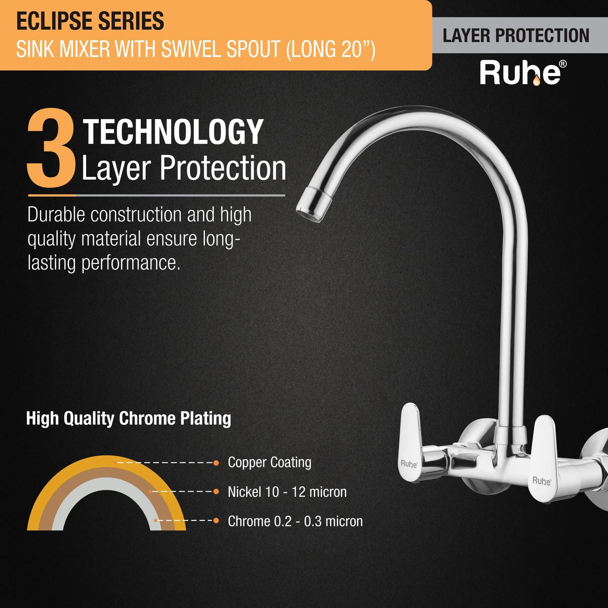 Eclipse Wall Mount Kitchen Sink Mixer Tap with Swivel Spout
