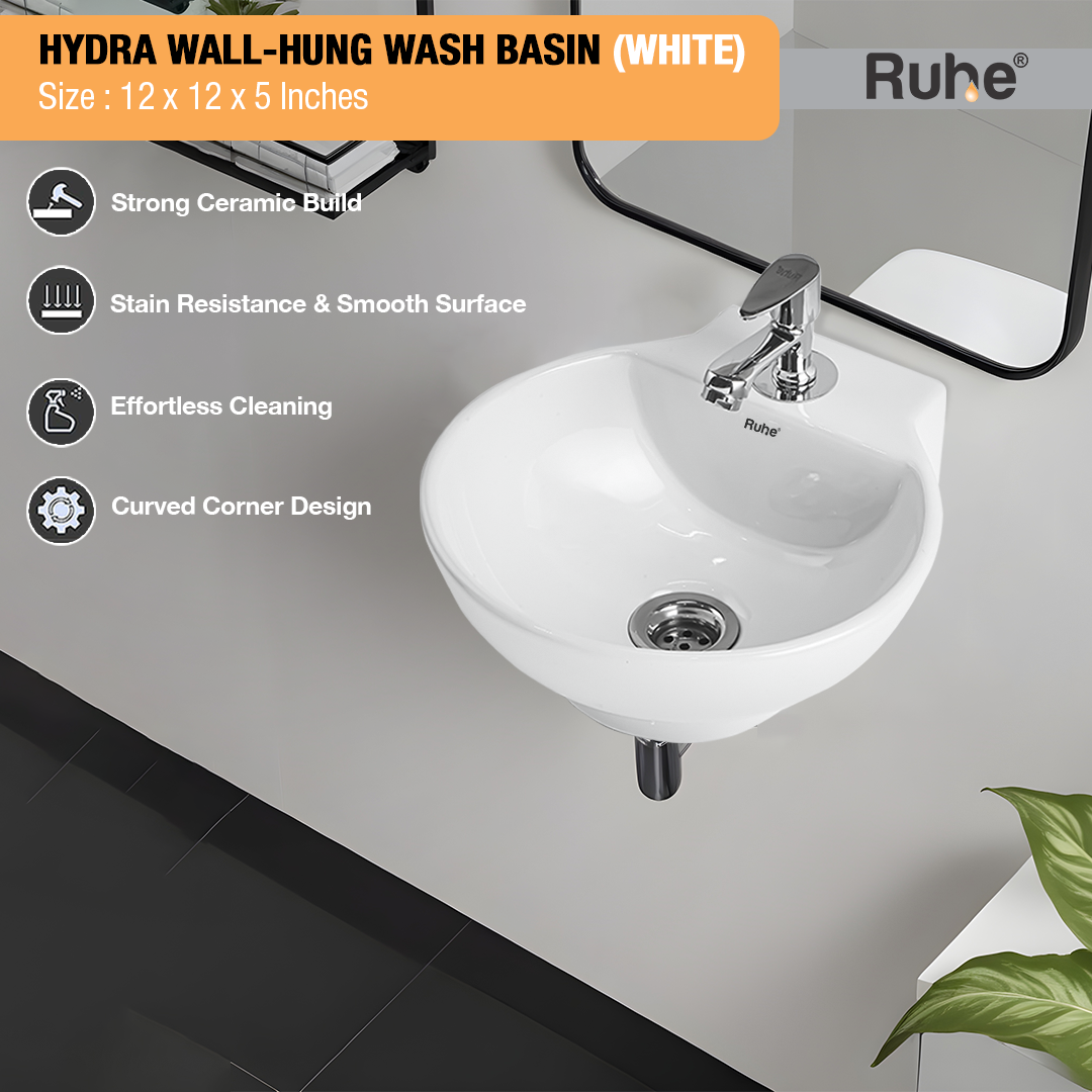 Hydra Wall-hung Wash Basin (White) - by Ruhe