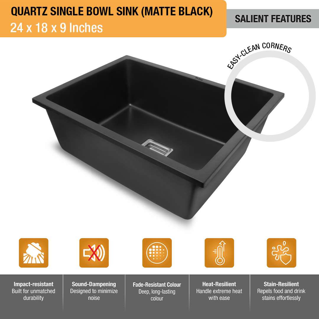 Matte Black Quartz Single Bowl Kitchen Sink  (24 x 18 x 9 inches)