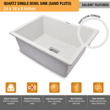 Sand Pluto Quartz Single Bowl Kitchen Sink  (24 x 18 x 9 inches) - by Ruhe