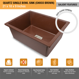 Choco Brown Quartz Single Bowl Kitchen Sink  (21 x 18 x 9 inches) - by Ruhe