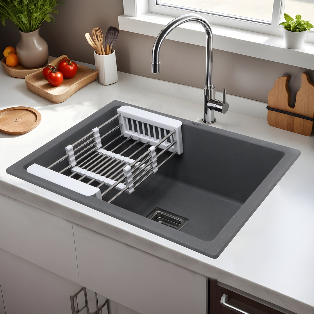 Smoke Grey Quartz Single Bowl Kitchen Sink  (24 x 18 x 9 inches) - by Ruhe