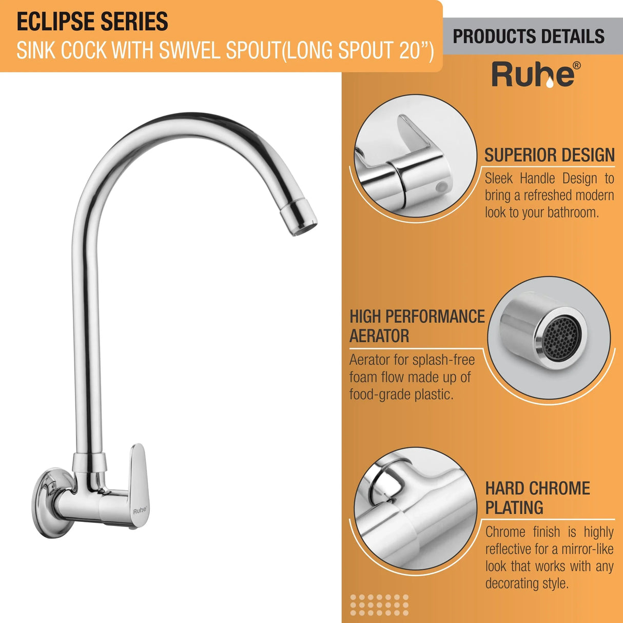 Eclipse Wall Mount Kitchen Sink Tap with Swivel Spout
