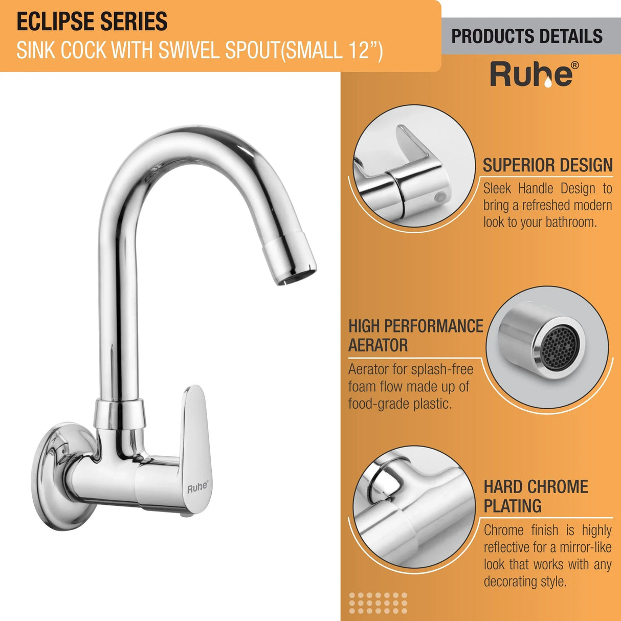 Eclipse Wall Mount Kitchen Sink Tap with Swivel Spout