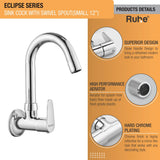 Eclipse Wall Mount Kitchen Sink Tap with Swivel Spout
