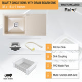 Quartz Single Bowl with Drainboard Kitchen Sink - Sand Choco Accessories