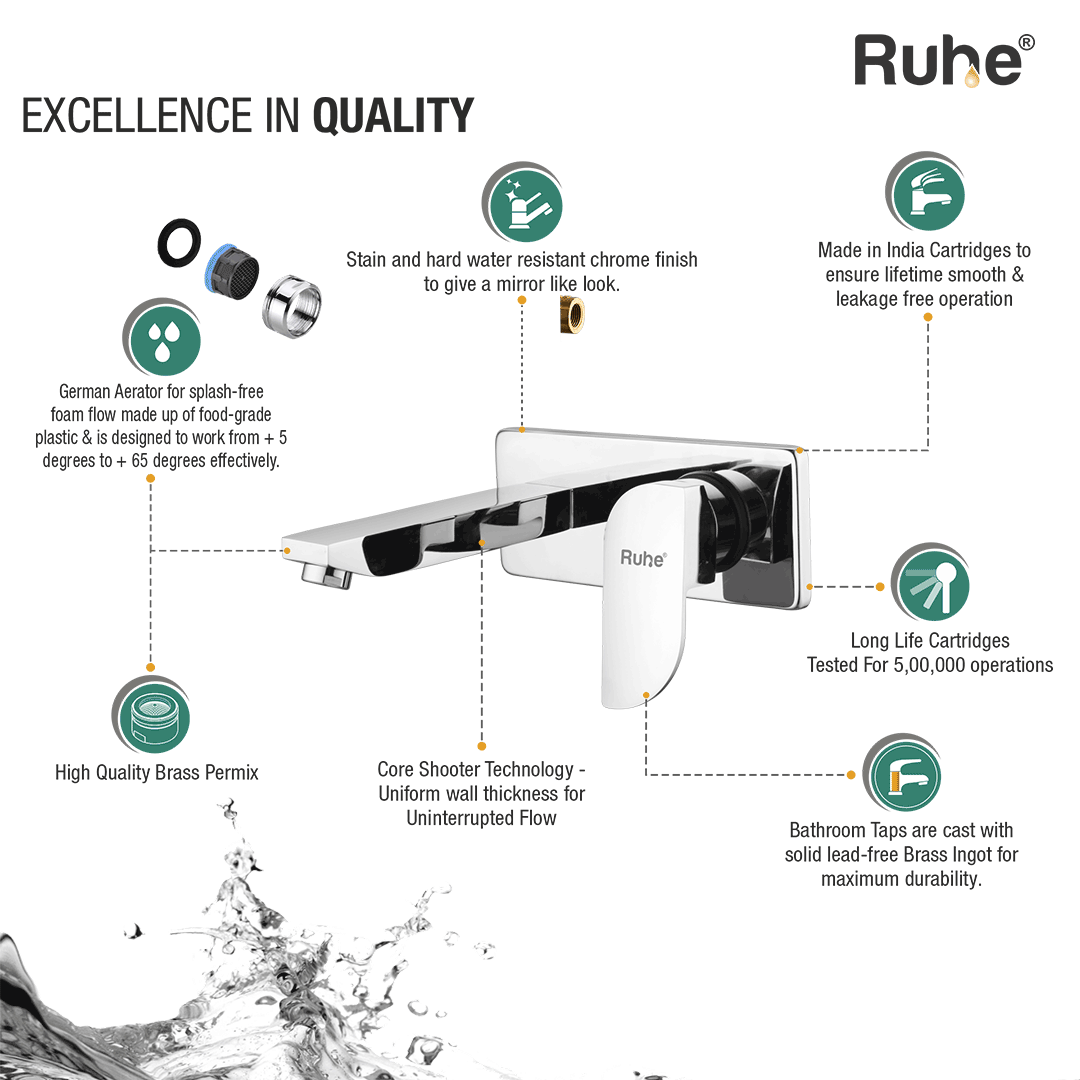 Pristine Single Lever Wall-mount Wash Basin Mixer Tap (Complete Set) - by Ruhe®