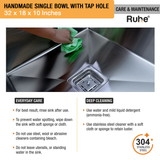 Handmade Single Bowl 304-Grade (32 x 18 x 10 Inches) Kitchen with Tap Hole - by Ruhe®
