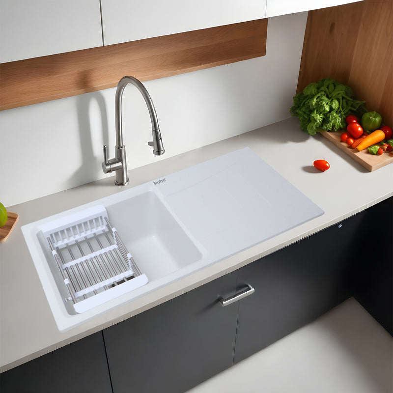 Quartz Single Bowl with Drainboard Kitchen Sink Coloured (36 x 18 x 9 Inches)