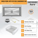 Handmade Single Bowl 304-Grade (32 x 20 x 10 Inches) Kitchen with Tap Hole - by Ruhe