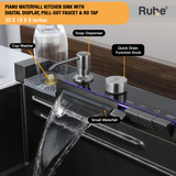 Piano Waterfall Kitchen Sink with Digital Display, Pull-out Faucet & RO Tap (30 x 18 x 9 inches) - by Ruhe