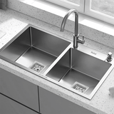 Handmade Double Bowl 304-Grade Kitchen Sink (45 x 20 x 10 Inches) with Tap Hole installed