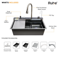 Piano 304-Grade Smart Kitchen Sink with Waterfall (30 x 18 x 9 Inches)
