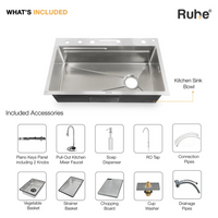 Piano 304-Grade Smart Kitchen Sink with Waterfall (30 x 18 x 9 Inches)