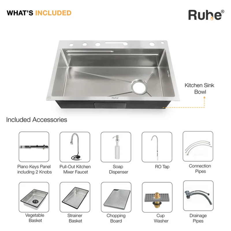 Piano Smart Kitchen Sink (30 x 18 x 9 Inches)