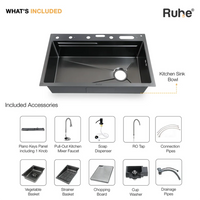 Opera 304-Grade Smart Kitchen Sink with Waterfall (30 x 18 x 9 Inches) – Matt Black