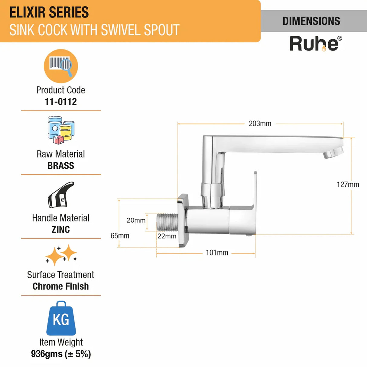 Wall-mount Kitchen Sink Tap with Swivel Spout