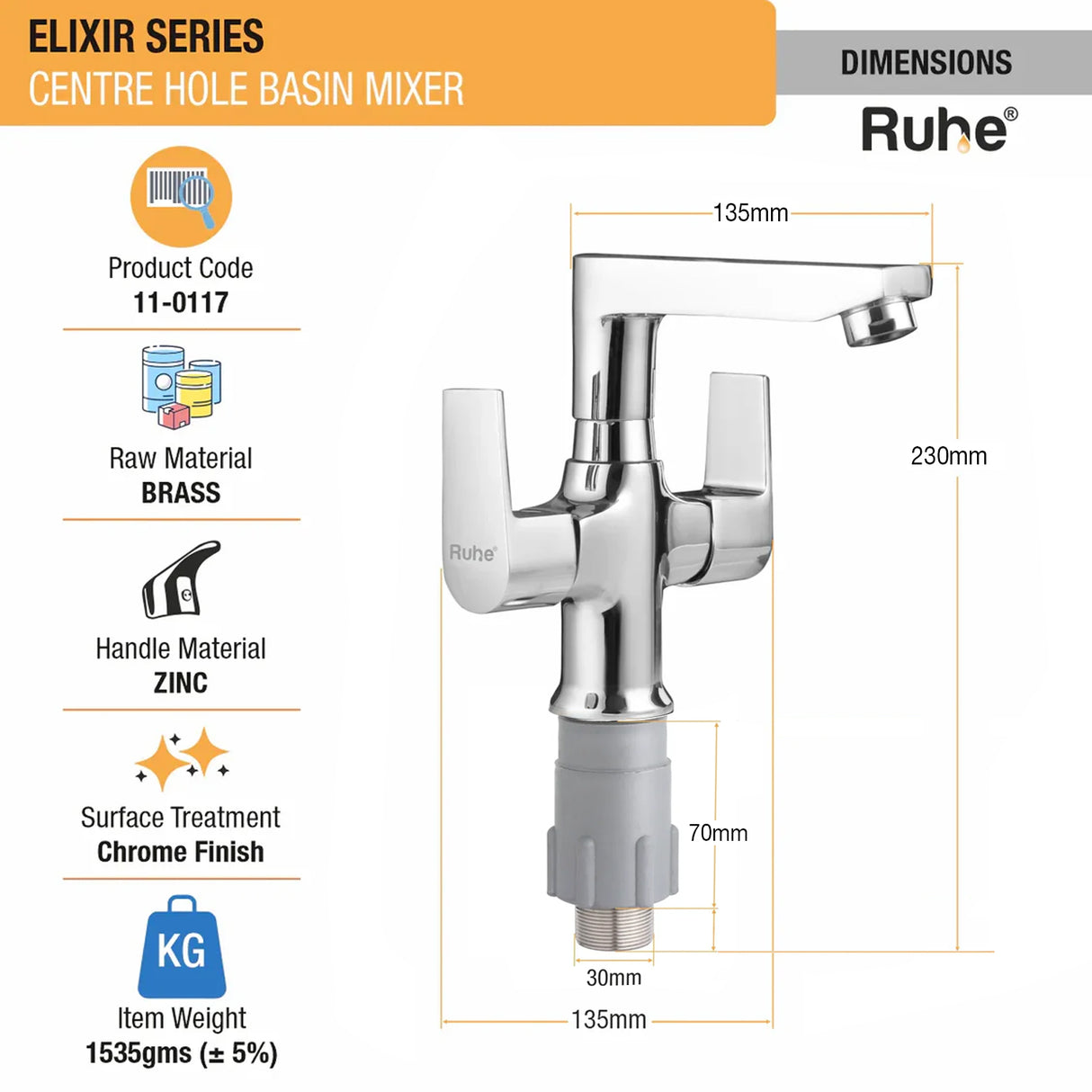 Elixir Deck Mount Wash Basin Mixer Tap with Swivel Spout