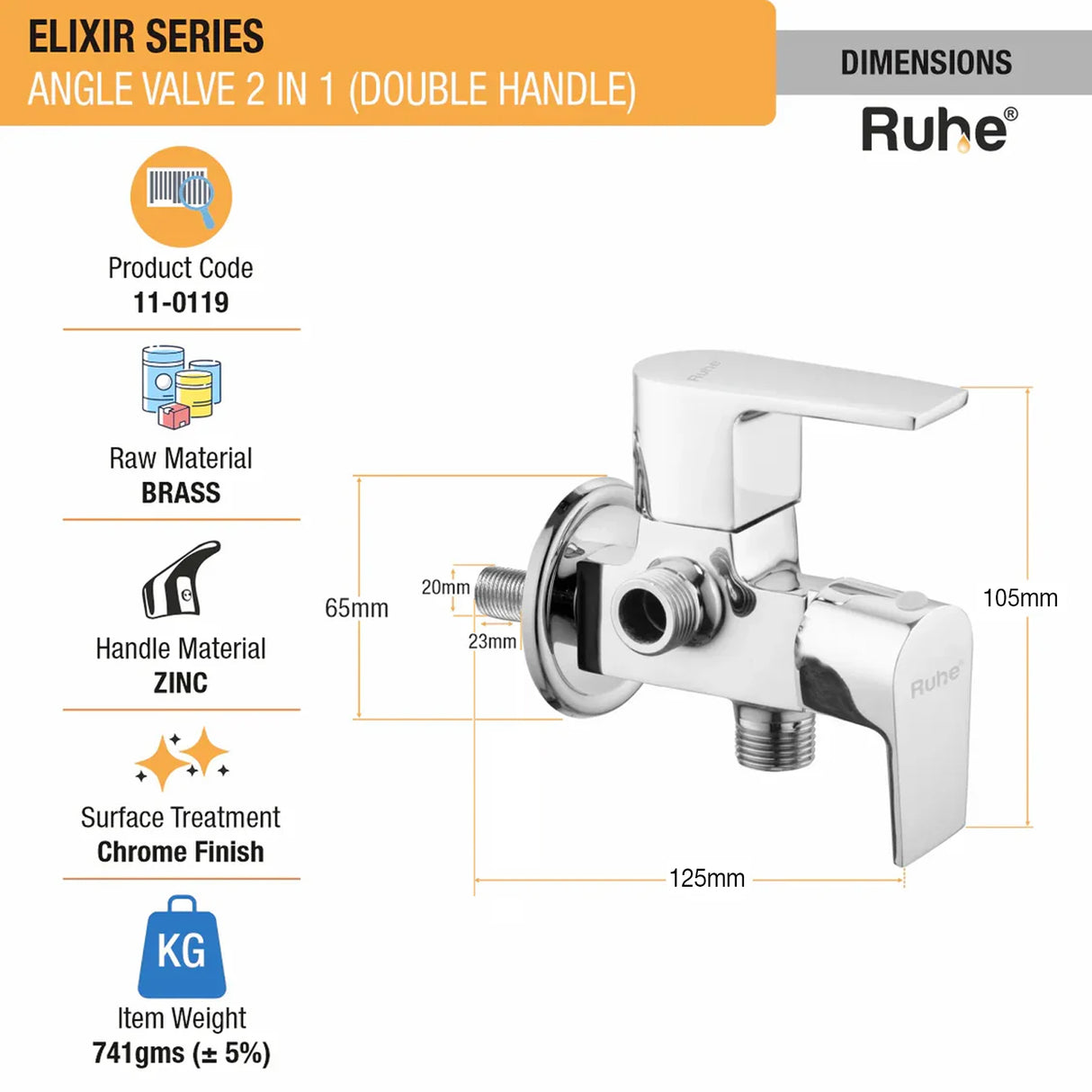Elixir Two Way Angle Valve (Double Handle)