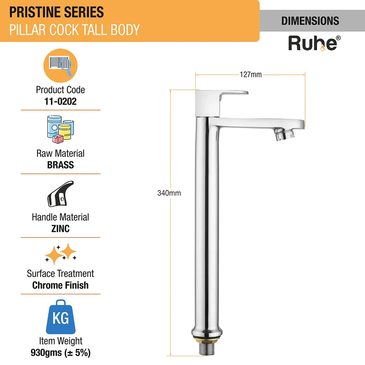 Pristine Tall Body Wash Basin Pillar Tap