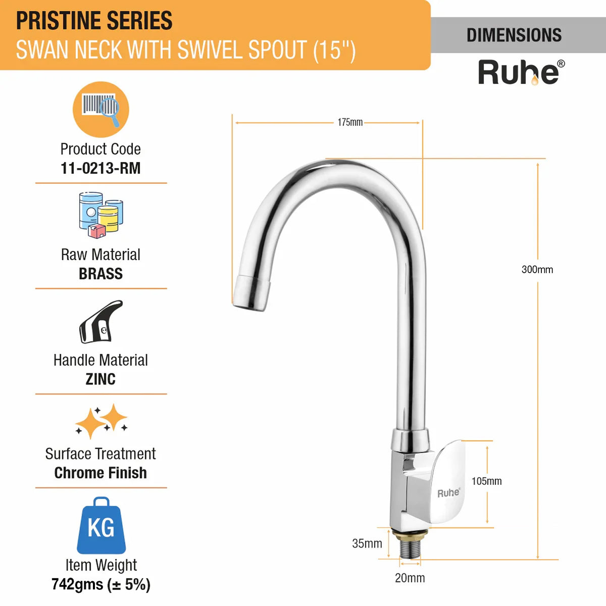 Pristine Deck Mount Wash Basin Tap with Swivel Spout