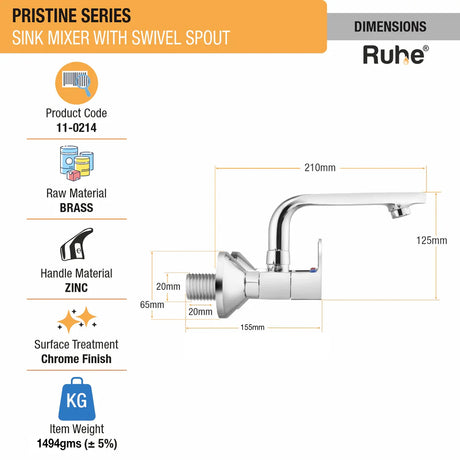 Pristine Wall Mount Kitchen Sink Mixer Tap with Swivel Spout