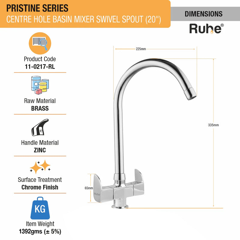 Pristine Deck Mount Wash Basin Mixer Tap with Swivel Spout