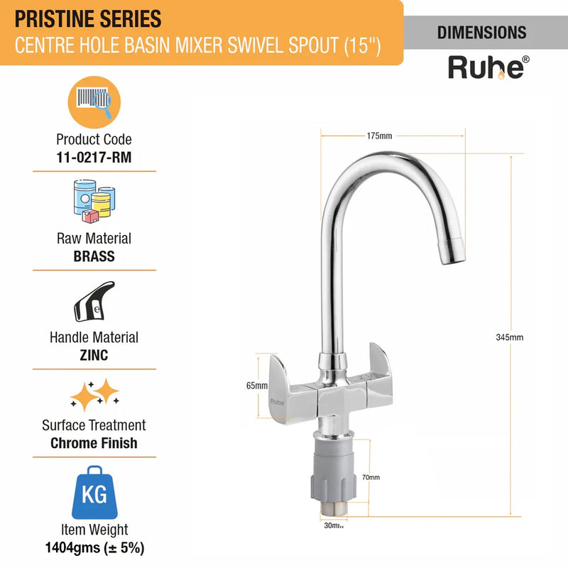 Pristine Deck Mount Wash Basin Mixer Tap with Swivel Spout