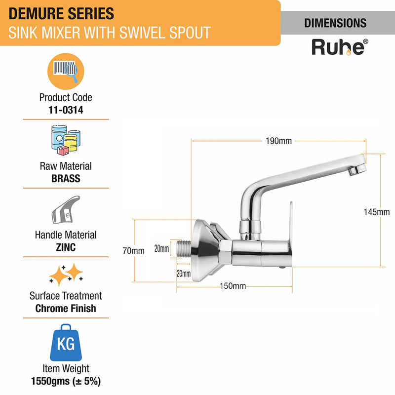 Demure Sink Mixer Brass Faucet with Small (7 inches) Swivel Spout - by Ruhe